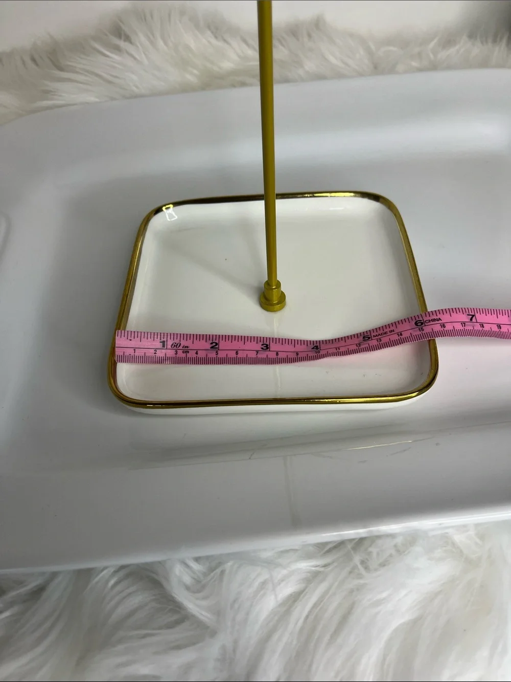 Gold Jewelry Stand with Ceramic White Tray - Home Bath